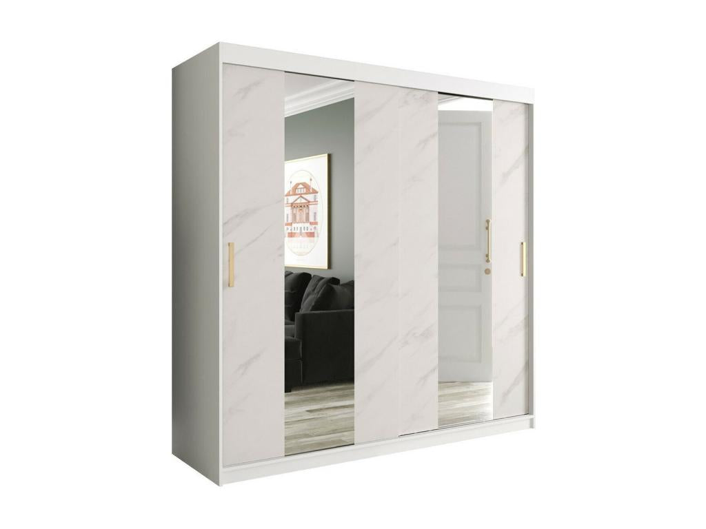 Armoire Homzora 244 Marbre blanc - Mat blanc 200x200x62cm Portes d'armoire Glissement