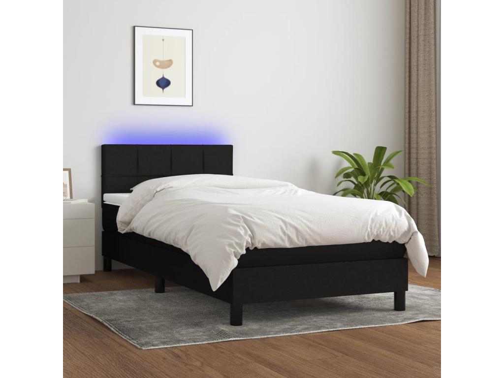 Sommier à Doucezen de lit avec matelas et LED Noir 90x200cm Tissu