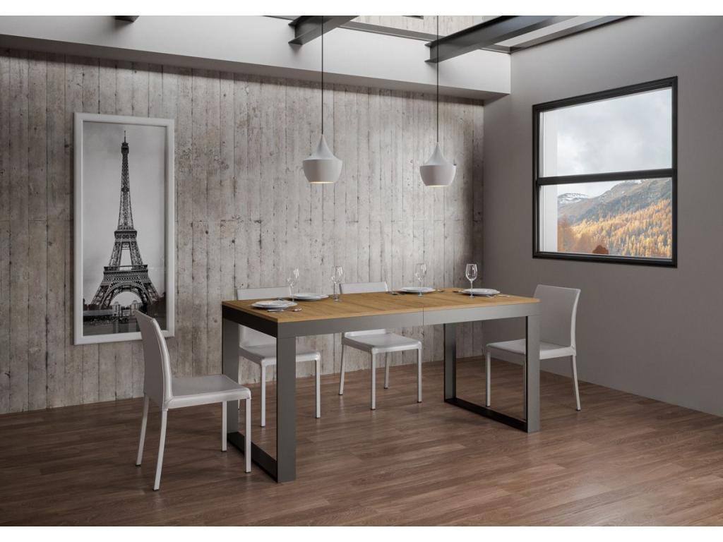 Table extensible 90x180/440 cm Tecno Evolution Chêne Nature cadre Anthracite