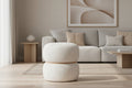 Homzora - Pouf Rond en Tissu Bouclé Blanc Ceinturé en MDF