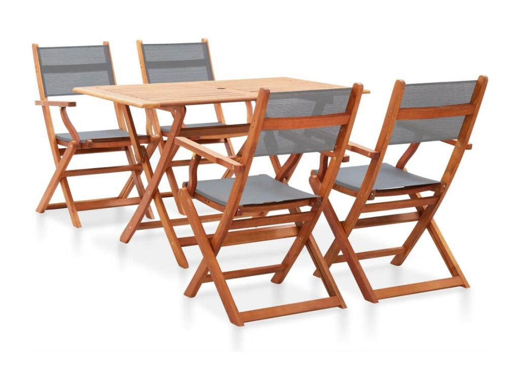 Mobilier à dîner d'extérieur 5 pièces Gris Bois d'eucalyptus solide