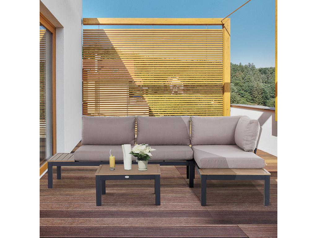 Salon de jardin d'angle 5 places Doucezen brun et noir