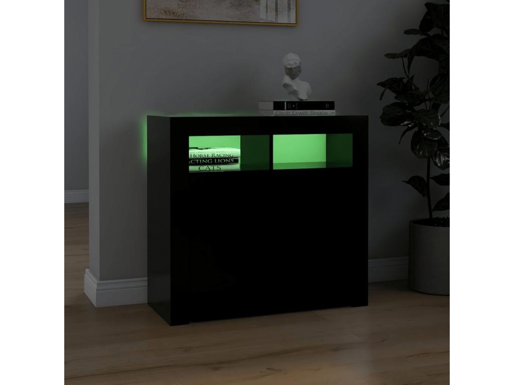 Buffet avec Meublitaères LED noir 80x35x75 cm
