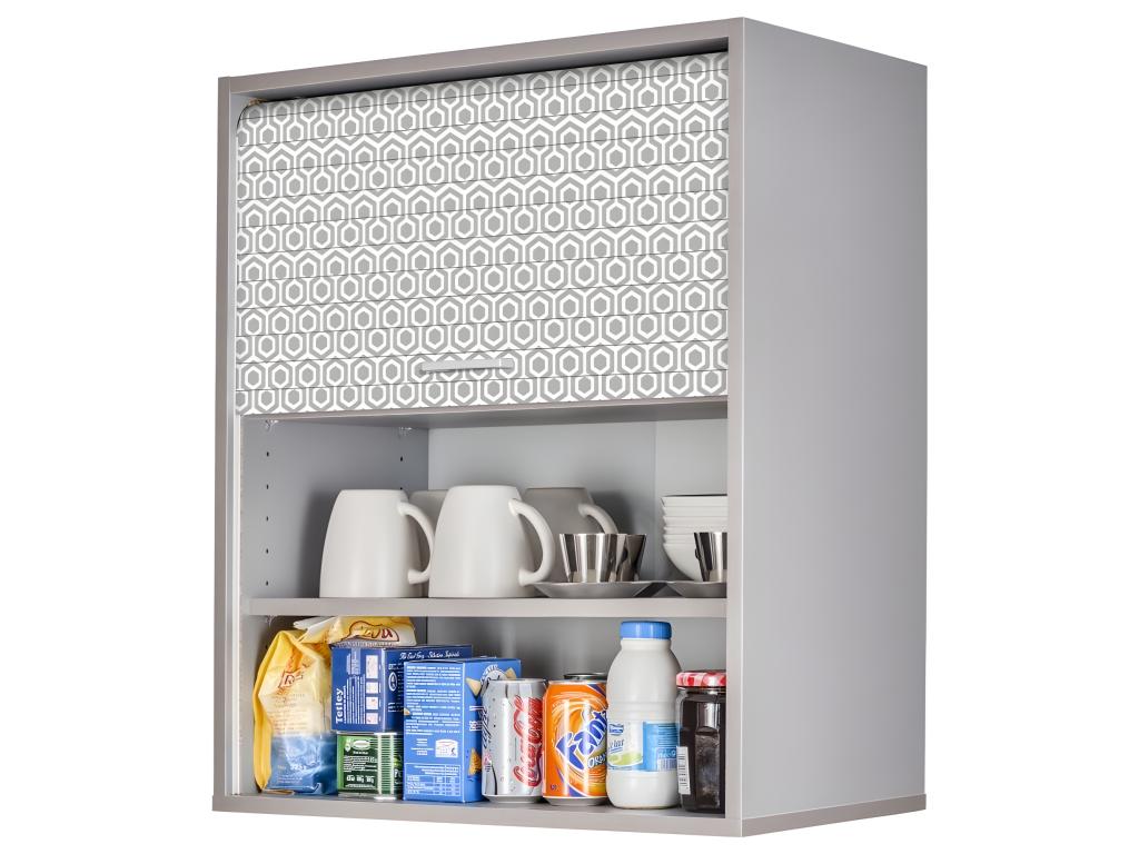 Meuble Cuisine Alu 60x72 Face Imprimée - Coloris Rideau Hexagones Gris 521