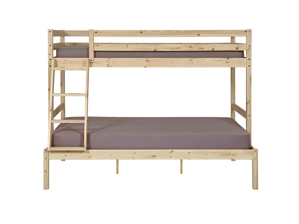 Pack lit superposé avec 2 matelas 140x190 cm bois massif bois naturel Homzora