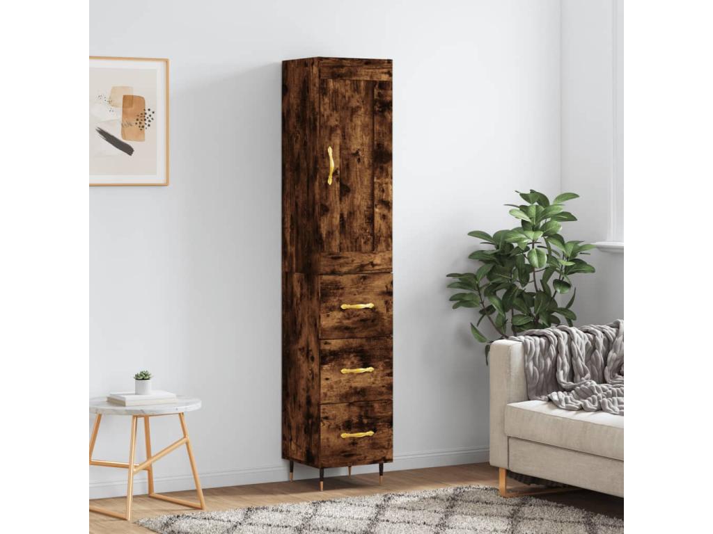Buffet haut Chêne fumé 34.5x34x180 cm Bois d'ingénierie