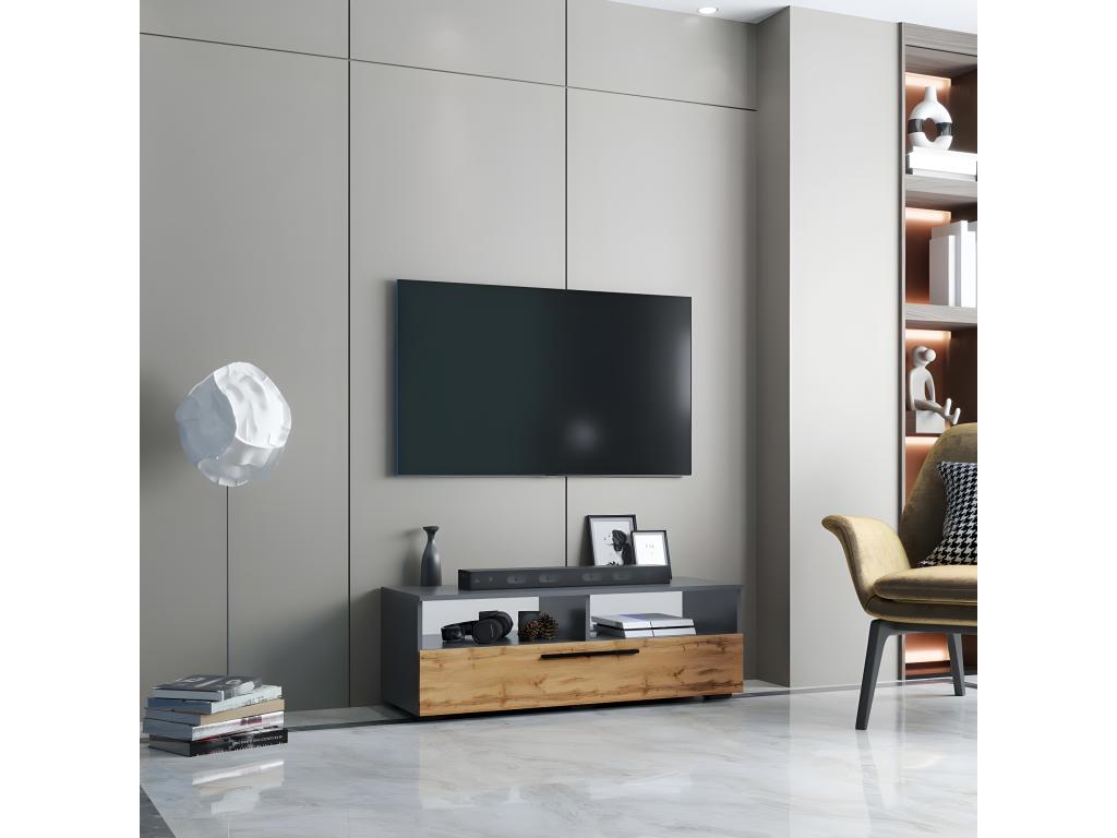 Doucezen Bois Meuble TV Lowboard Table Console Table de téléDoucezen Arila XL Anthracite / Chêne miel