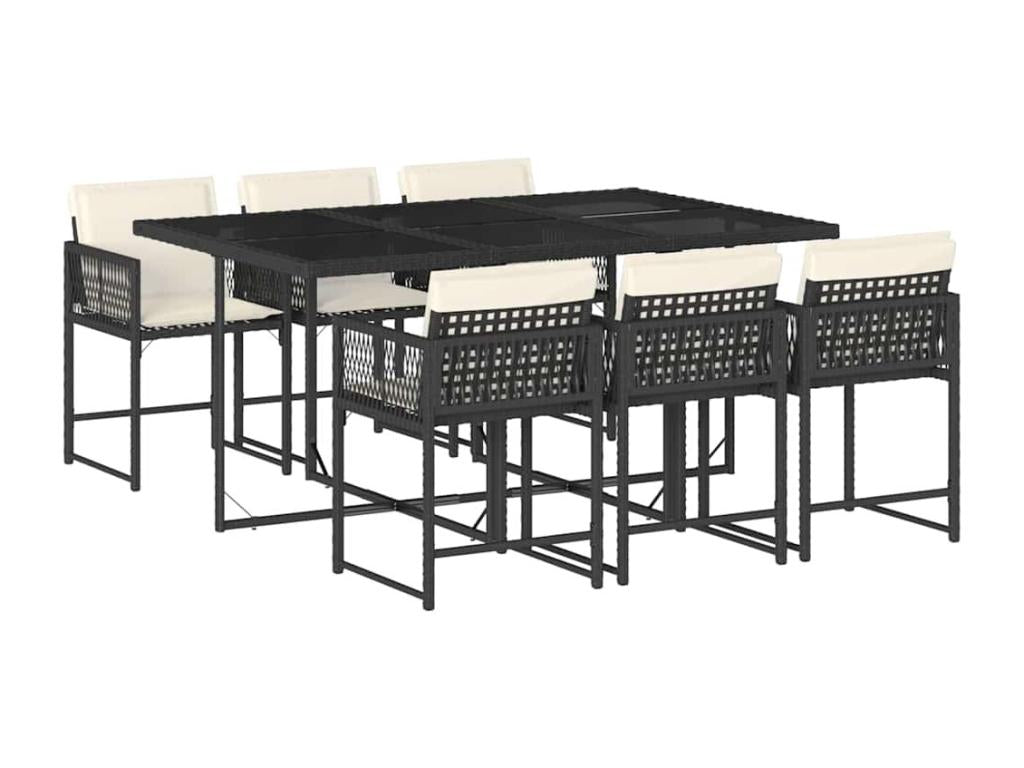 Ensemble à manger de jardin coussins 7 pièces Noir Résine tressée