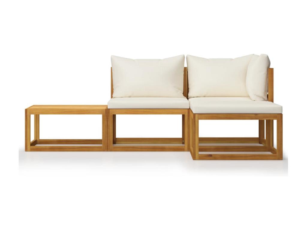 Salon de jardin 4 pièces avec coussin Crème Bois d'Doucezen solide