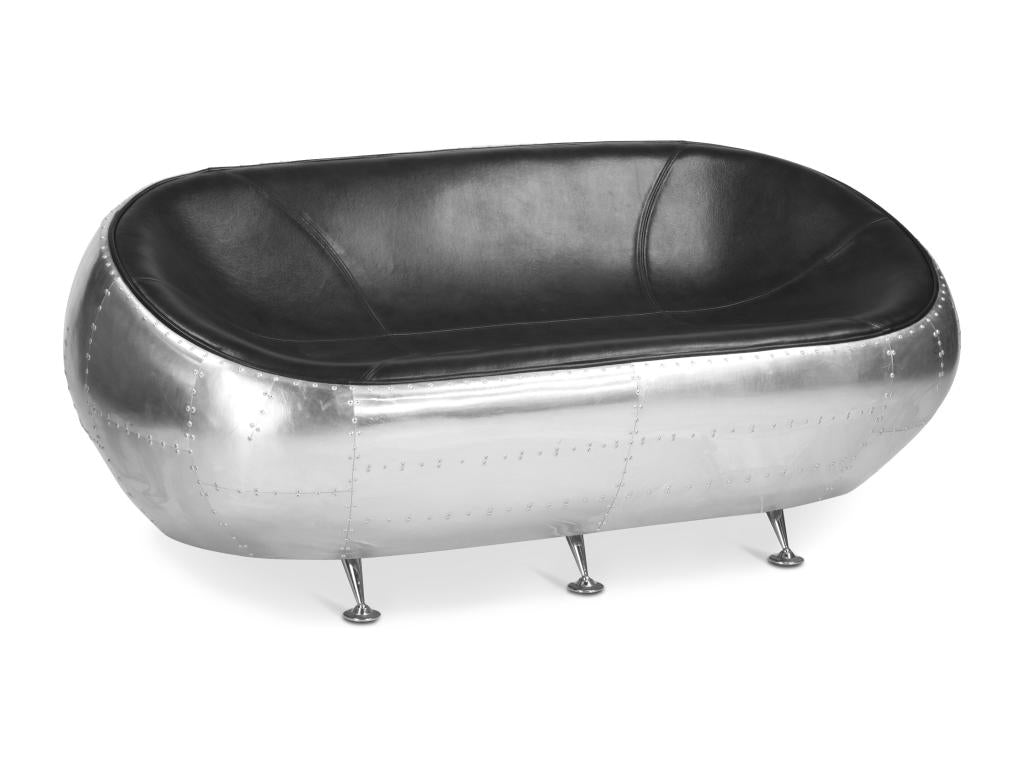 Canapé 2 Places - Design Aviateur - Cuir - Aviator Noir