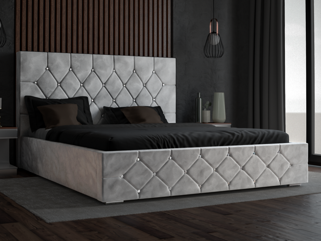 Doucezen Lit capitonné 160x200 Solar Lit double 160x200 cm lit adulte avec Rangment stoff Velours Gris clair Doucezen Velvet 2218