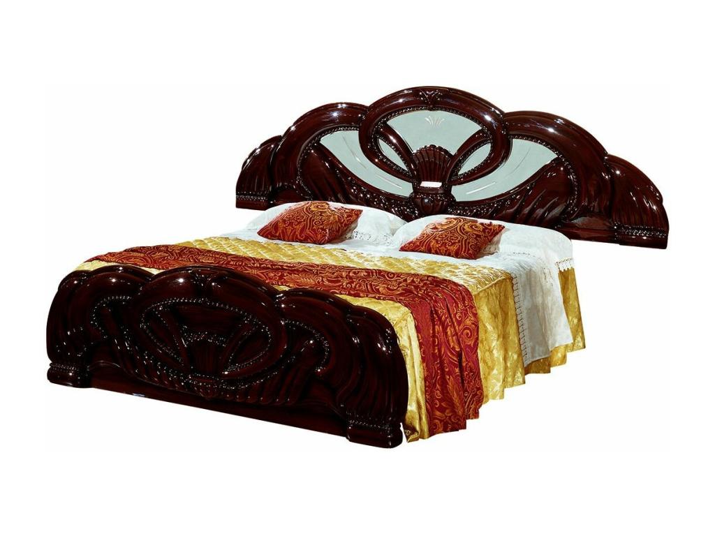 Lit baroque moulures entrelacées bois brillant acajou Venize 160x200