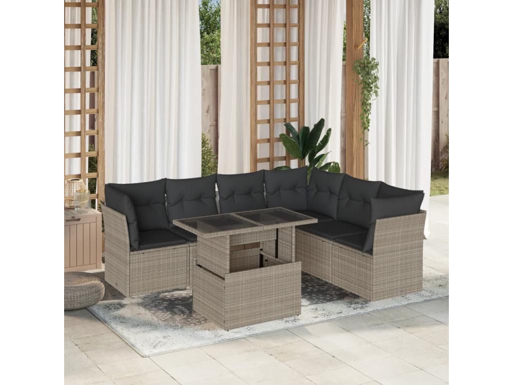 Salon de jardin avec coussins 7 pièces gris clair résine tressée