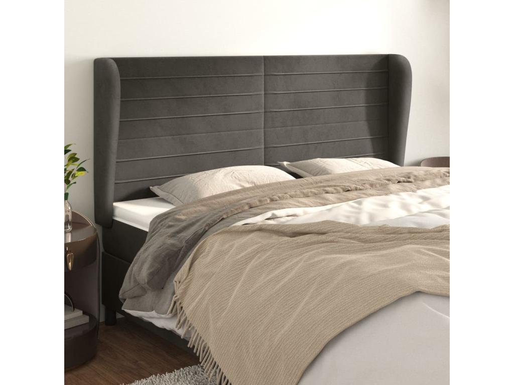 Tête de lit avec oreilles Gris foncé 183x23x118-128 Velours
