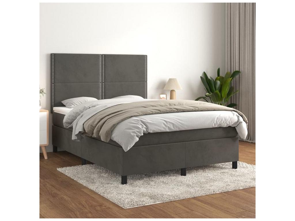 Sommier à Homzora de lit et matelas Gris foncé 140x190 Velours