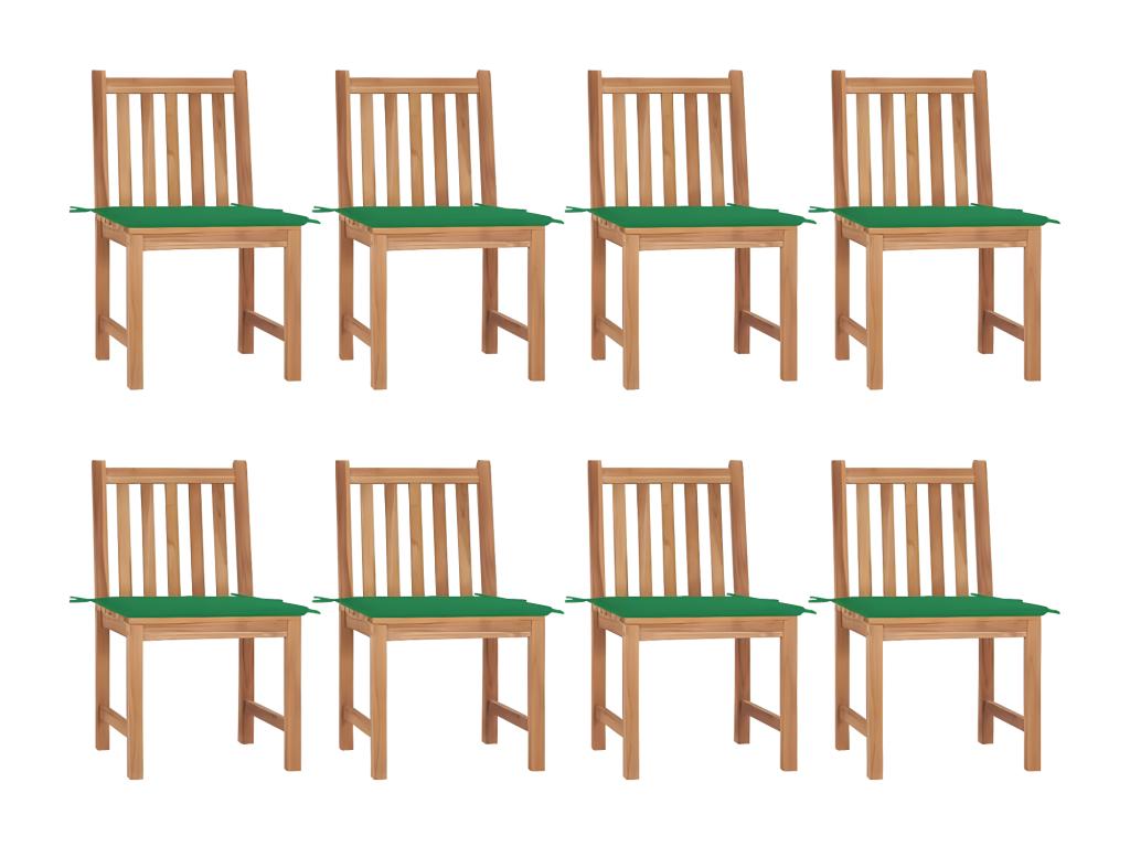 Chaises de jardin 8 pièces avec coussins Bois de teck massif