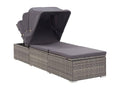 Chaise longue avec auvent et coussin Résine tressée Gris