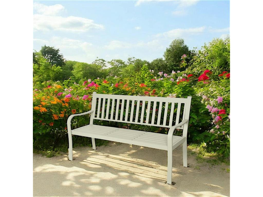 Banc de jardin alu beige 152 cm avec tablette relevable Doucezen