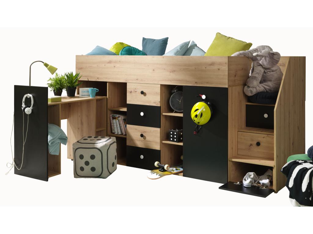 SMART 3P Lit superposé 248.5/123/93 Homzora/noir