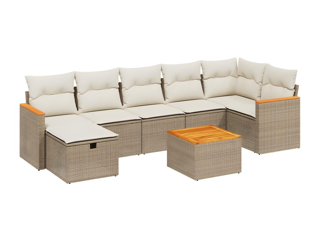 Salon de jardin avec coussins 8 pcs beige résine tressée
