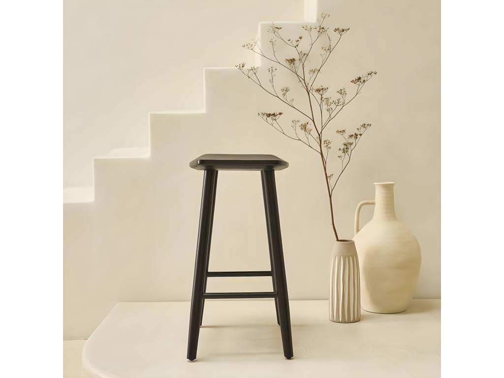 Tabouret en teck massif noir 65 cm