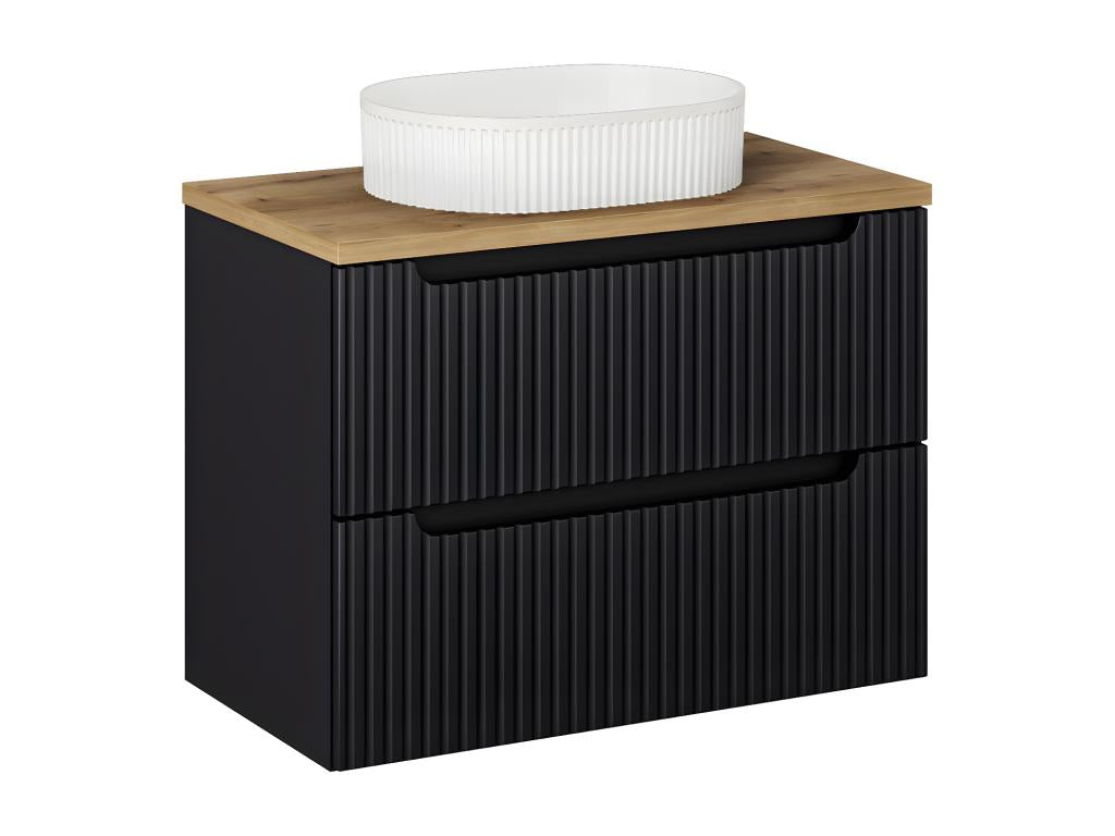 Ensemble meuble simple vasque 80cm 2 tiroirs et colonne Homzora Noir et Bois