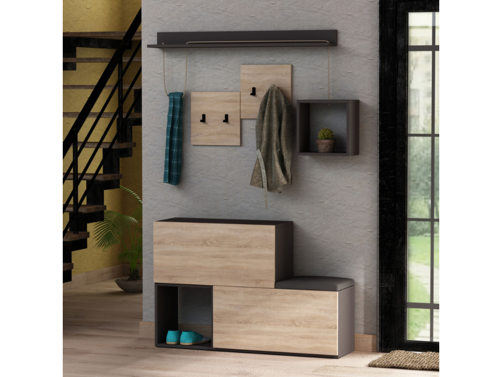 Meuble d'entrée design mural bois et gris Homzora