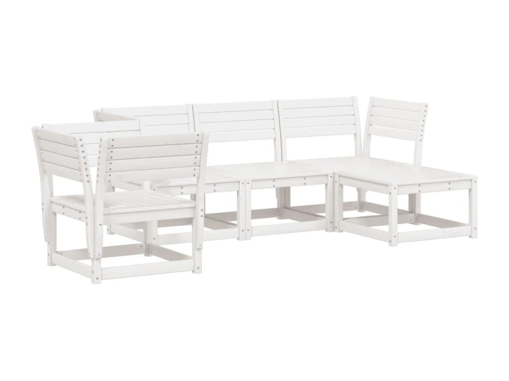 Salon de jardin 5 pcs blanc bois massif de pin