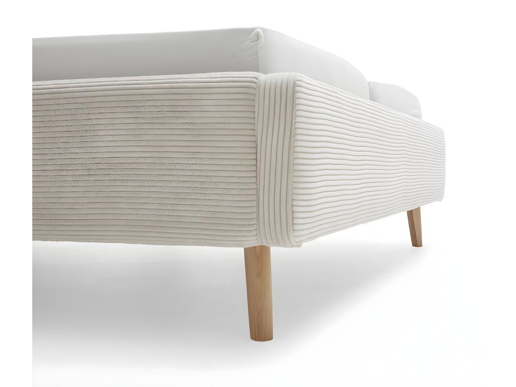 Lit rembourré adulte 180x200cm avec tête de lit en velours côtelé beige -L- 200 x P- 218 x H- 105cm