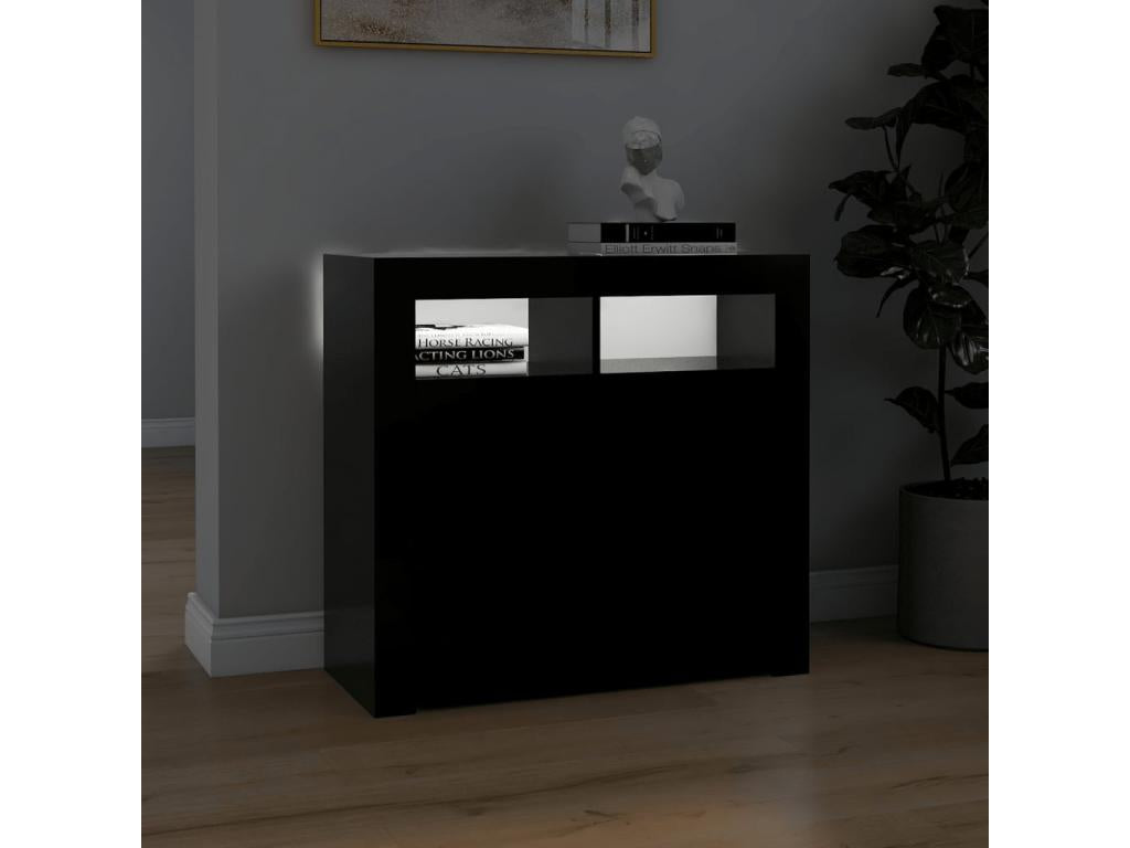 Buffet avec Meublitaères LED noir 80x35x75 cm