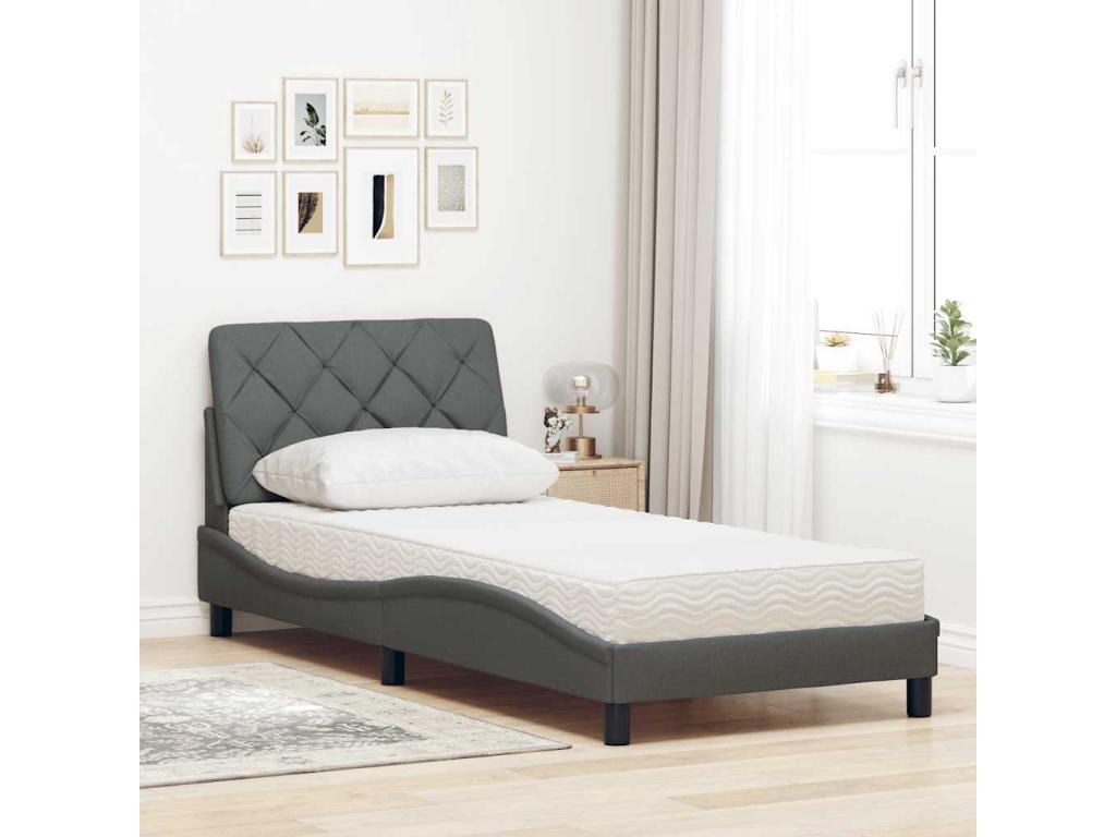 Lit avec matelas gris foncé 80x200 cm tissu