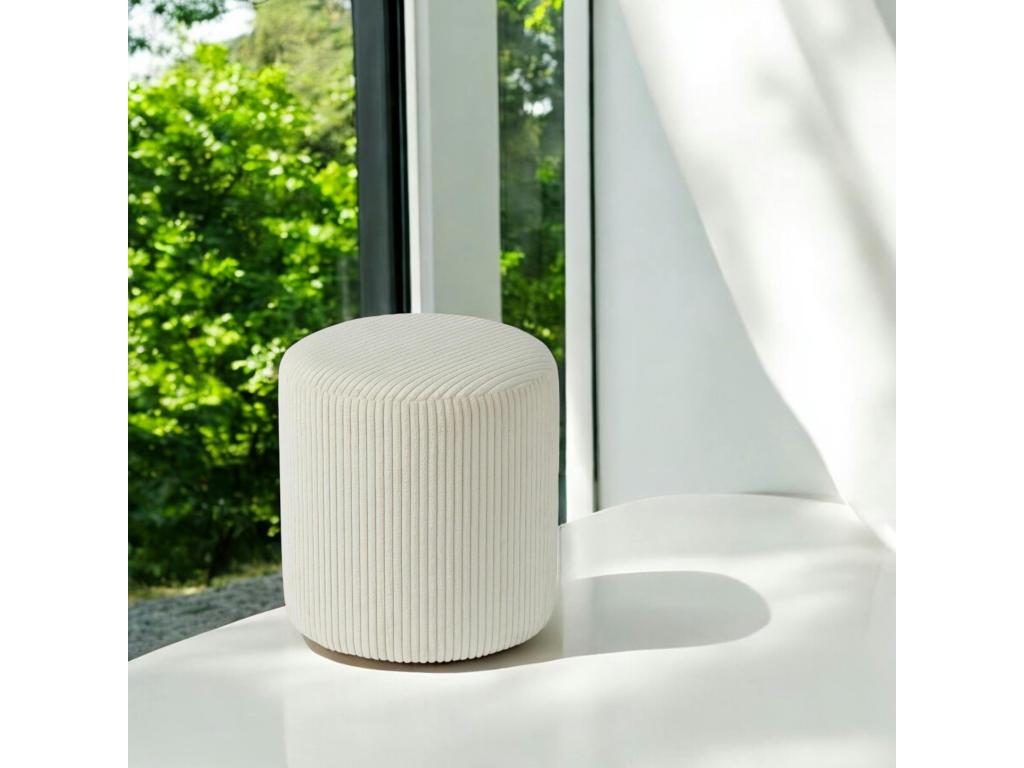 Pouf rond velours côtelé blanc lot de 2 Meublita