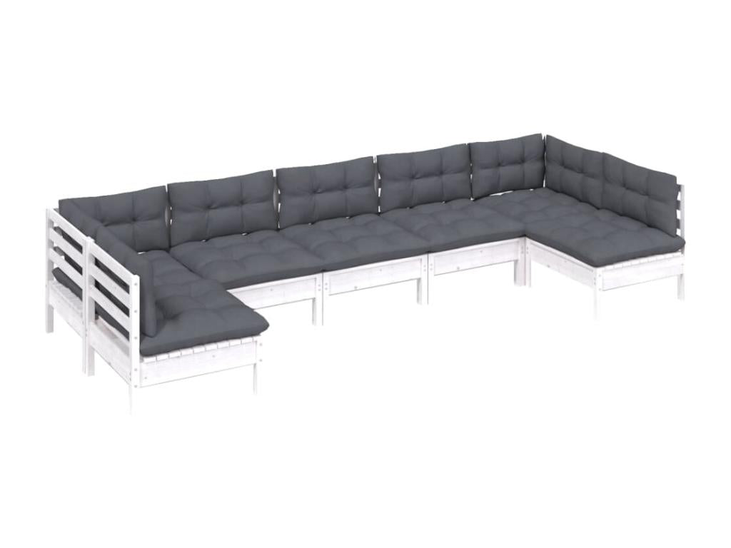 Salon de jardin 7 pièces avec coussins blanc bois de pin massif