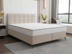 Ensemble complet boxspring tête de lit capitonnée sommier matelas surmatelas - 160x200 cm - Tissu - Beige - Homzora