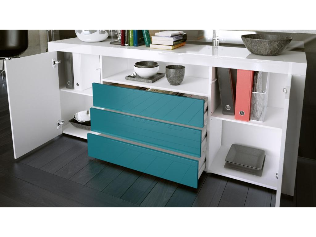 Buffet Laqué Blanc Et aspect Chêne LxHxP 167x72x35