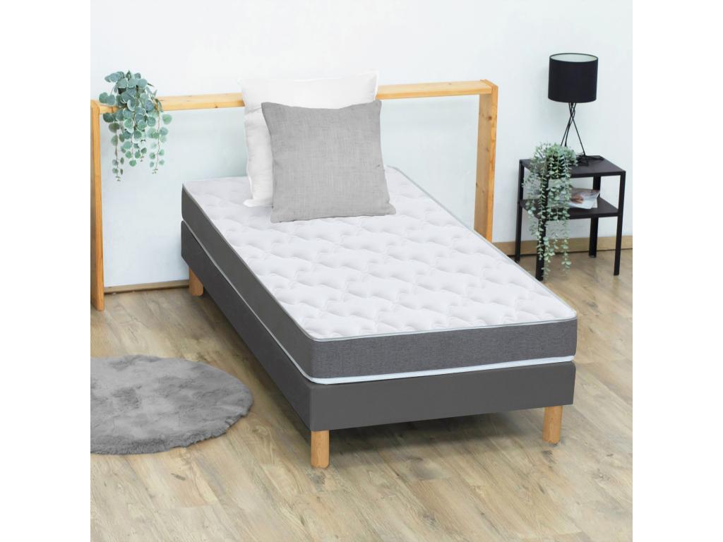 Ensemble matelas mousse ferme réversible Doucezen et sommier - confort français Dimensions - 90x190 cm Sommier - Gris chiné