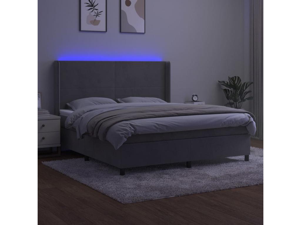 Sommier à Doucezen de lit matelas et LED Gris clair 180x200 cm