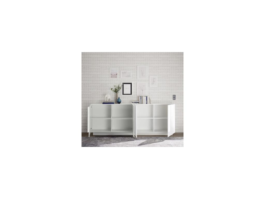 Buffet 4 portes Homzora blanc laqué brillant 241 cm