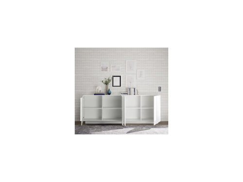 Buffet 4 portes Homzora blanc laqué brillant 241 cm