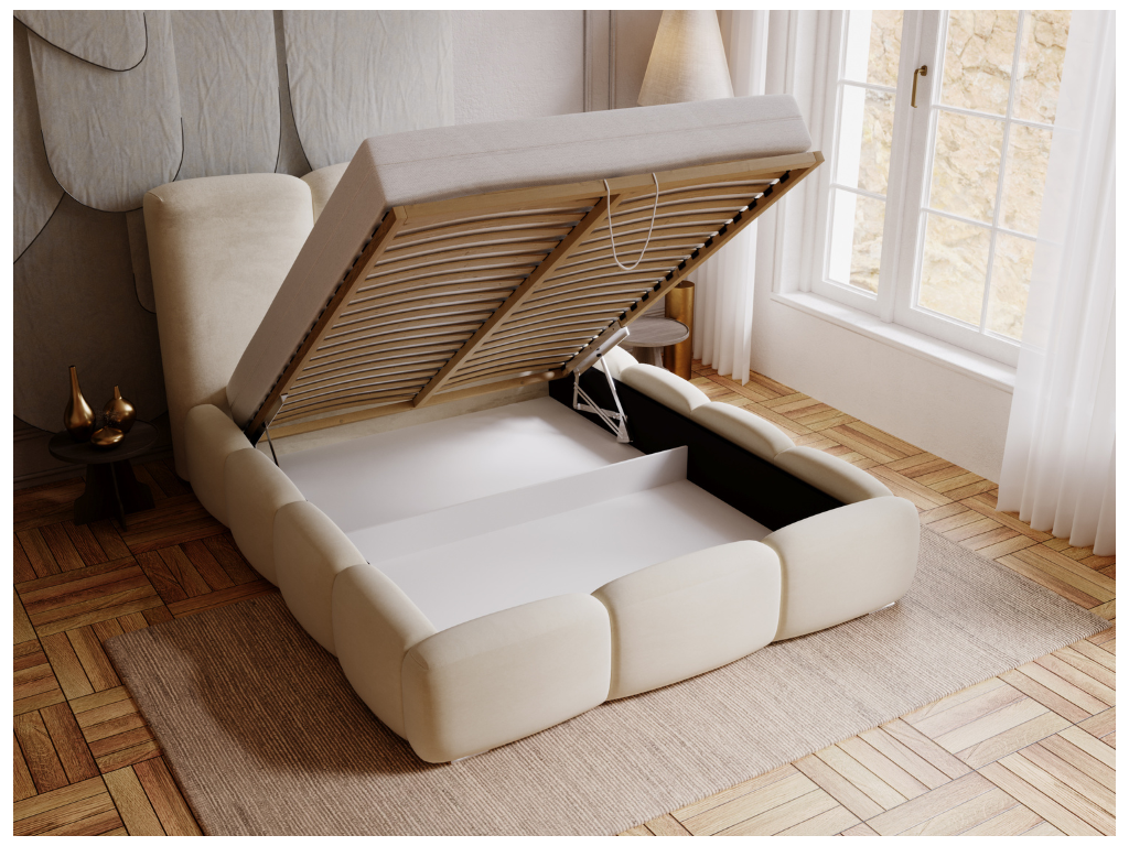 Lit rembourré avec rangement - 120x200 - lit double - velours - vert - Bubble