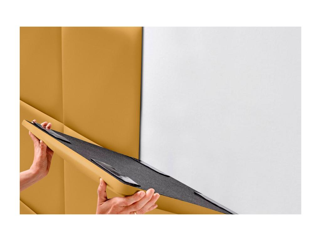 Doucezen Tête de lit capitonnée en similicuir de qualité Doucezenérieure composée de panneaux autocollants interchangeables moutarde 80 cm