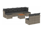 Salon de jardin avec coussins 10 pcs gris résine tressée