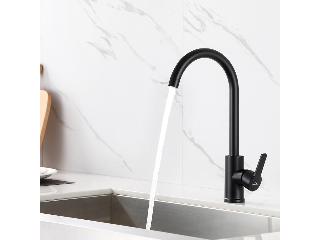 Mitigeur de Cuisine Noir en Laiton Rotatif à 360 Robinet d'Évier Monotrou à Eau Chaude et Froide Convient pour Evier Cuisine