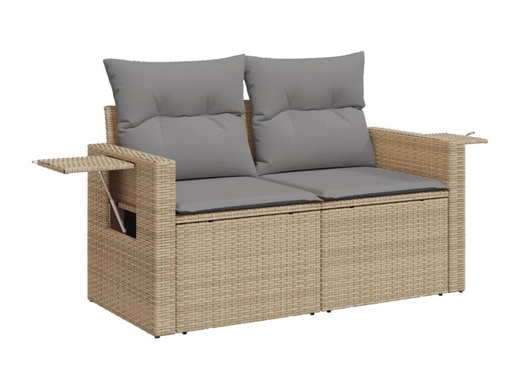Salon de jardin avec coussins 6 pcs beige résine tressée
