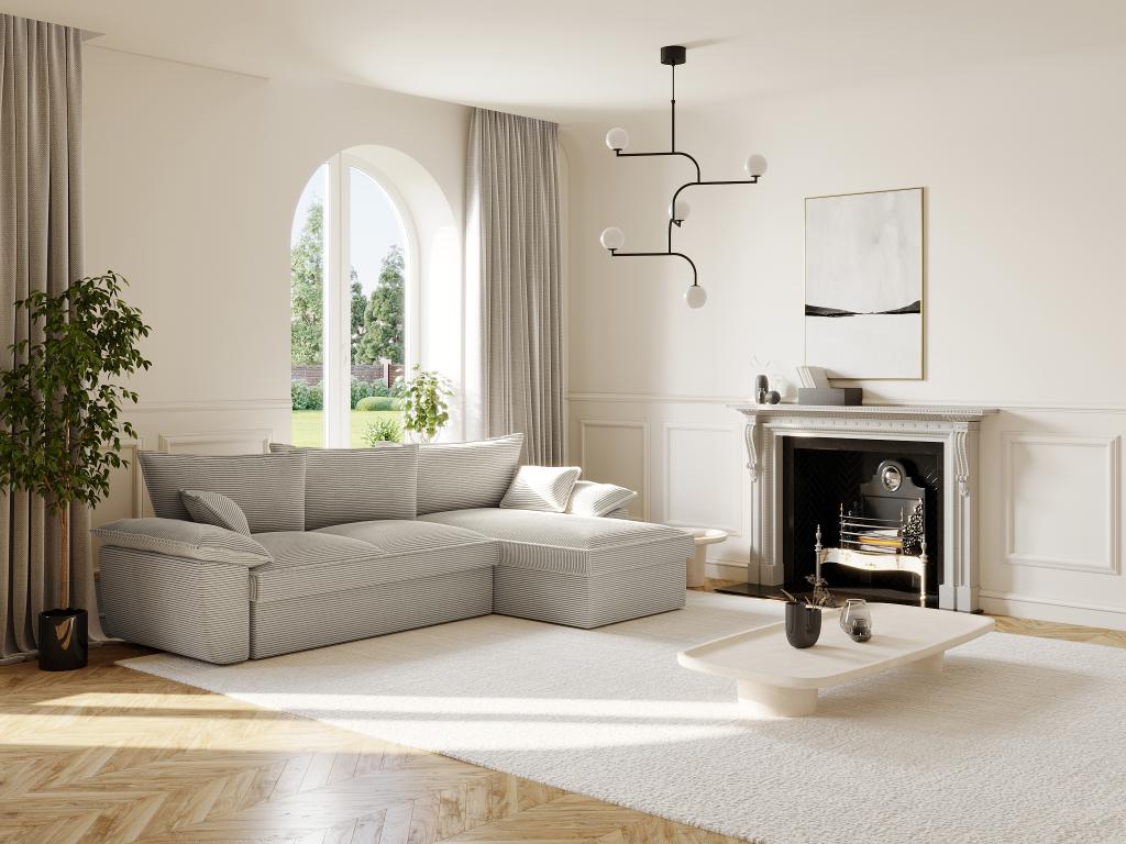 Canapé d'angle droit convertible en velours côtelé gris clair avec coffre de rangement Doucezen II