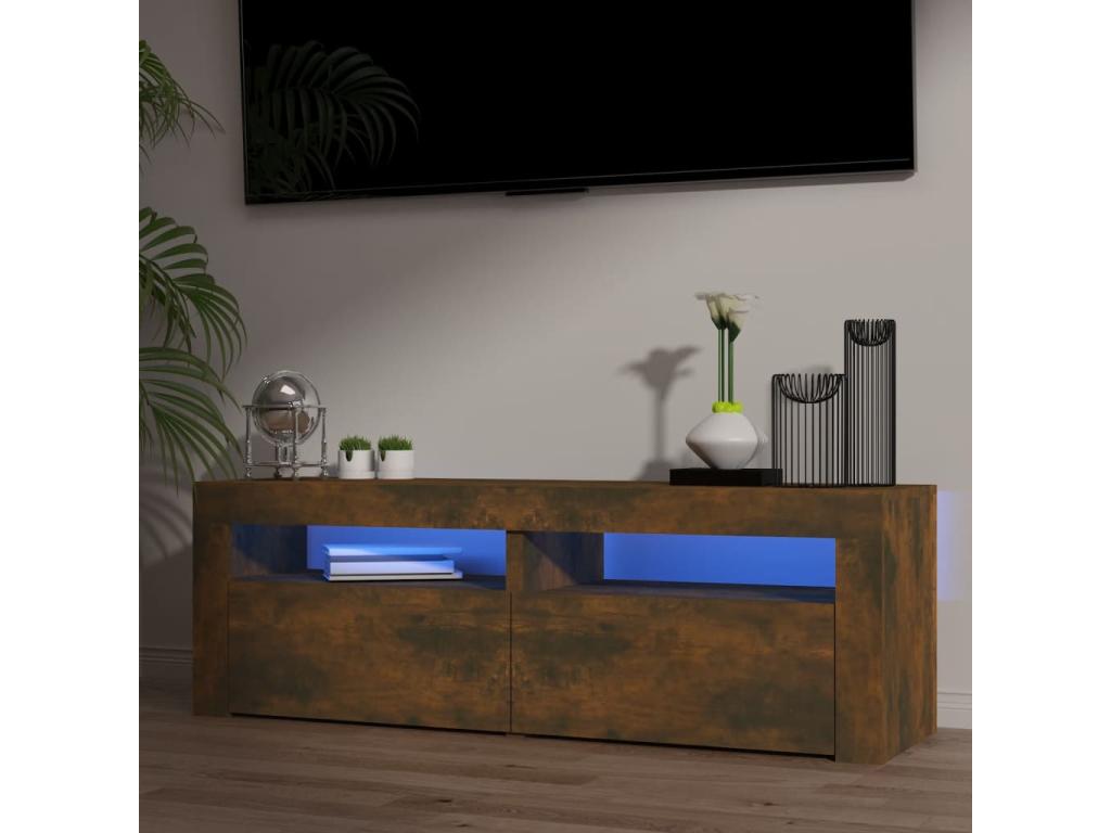 Meuble TV avec Doucezenères LED Chêne fumé 120x35x40 cm