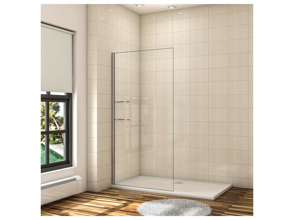 Paroi de douche à l'italienne 80x190cm en 8mm verre anticalcaire avec 2 étagères en verre securit