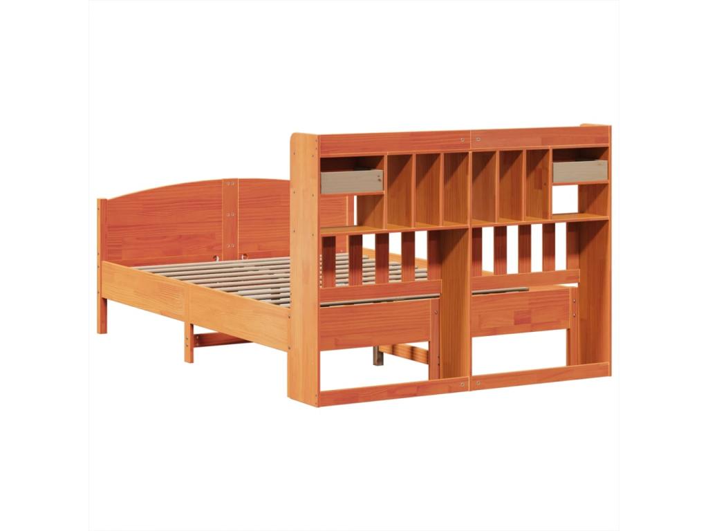 Lit bibliothèque sans matelas cire marron 160x200 cm pin massif