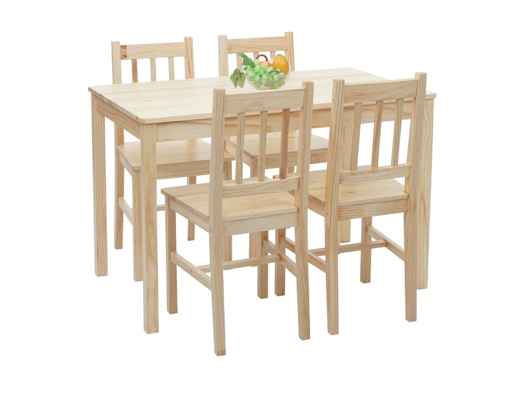 Ensemble de salle à manger Homzora-F77 salon style rustique bois massif 110 cm - bois de pin finition lasure