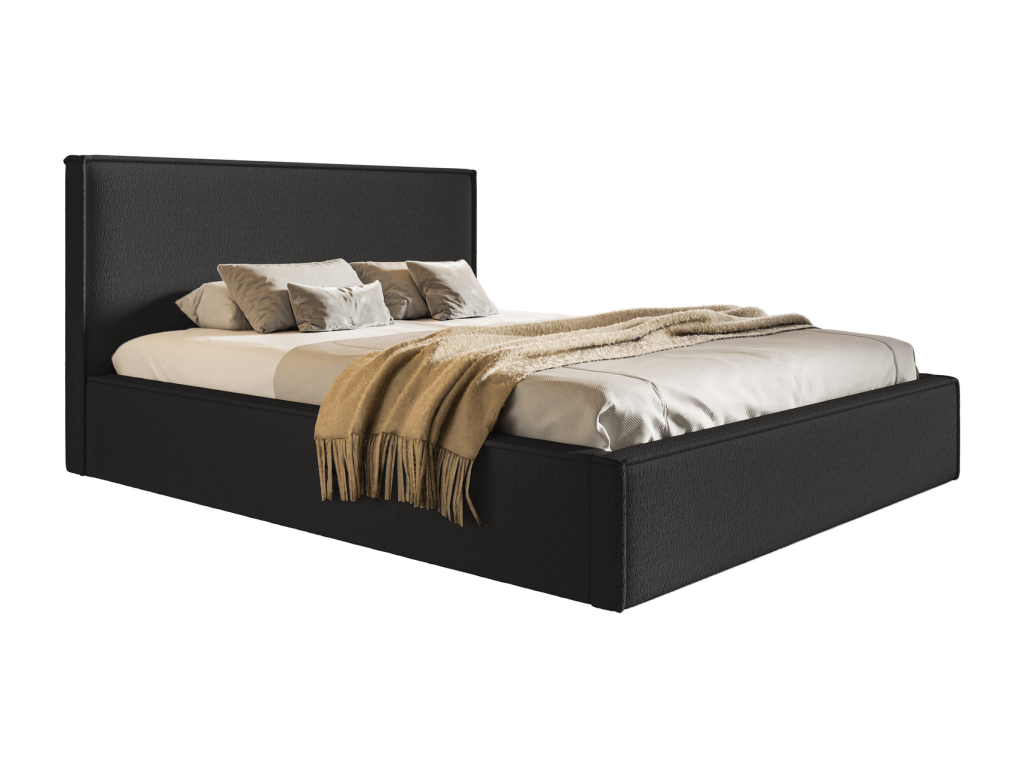 Homzora Lit coffre 180x200 Homzora - Lit adulte avec Sommier à Homzora - lit avec tissu bouclé Noir Anthology 19